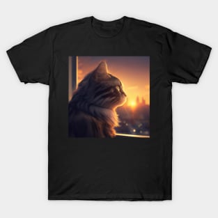 Сat and sunset scene T-Shirt